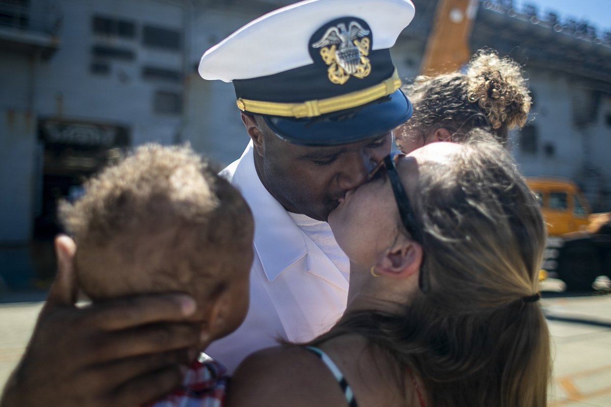 USNavy's tweet photo. Why it matters. ❤️⚓

Sailors are reunited with loved ones as America-class amphibious assault ship USS Tripoli (LHA 7) returns to Sasebo, Japan, after concluding a dynamic six-month deployment to the U.S. 5th and 7th Fleet areas of operation.

Tripoli is forward deployed to Sasebo, Japan, and serves as the flagship of Expeditionary Strike Group (ESG) 7 / Commander, Task Force (CTF) 76.