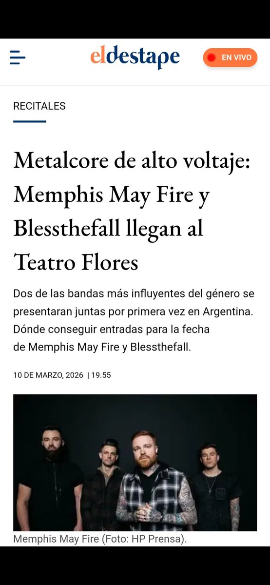 hpprensa's tweet photo. Memphis May Fire y Blessthefall llegan a Argentina el 25 de agosto @ El Destape
Podes leer la nota 👇
https://t.co/MfmQYeO92U
📍 Teatro Flores
🗓 25 de agosto
🎟 Entradas disponibles en:
https://t.co/wLg8LP7gre
#memphismayfire #blessthefall #metalcore #teatroflores https://t.co/rHPDMKHlFh