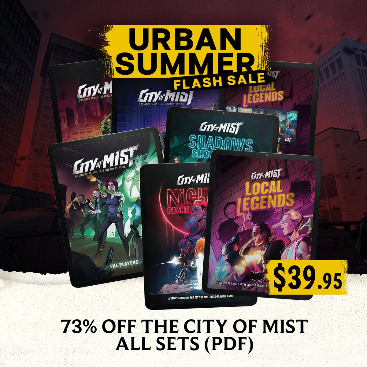SonOfOakGames's tweet photo. Step into the streets of modern fantasy and the neon-lit world of mythic cyberpunk. The Urban Summer Sale is here, save up to 73% on City of Mist and :Otherscape! https://t.co/K0sdHDInIl