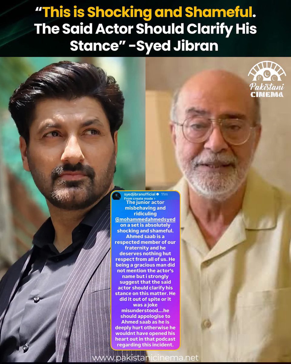Saim67491Ali's tweet photo. Syed Jibran has weighed in on Syed Mohammed Ahmed’s viral remarks, saying that while Ahmed chose not to reveal the lead actor’s identity out of grace, the actor should now come forward and clarify whether the incident was intentional or simply a misunderstood joke.

#SyedJibran https://t.co/2mLAheuHYt