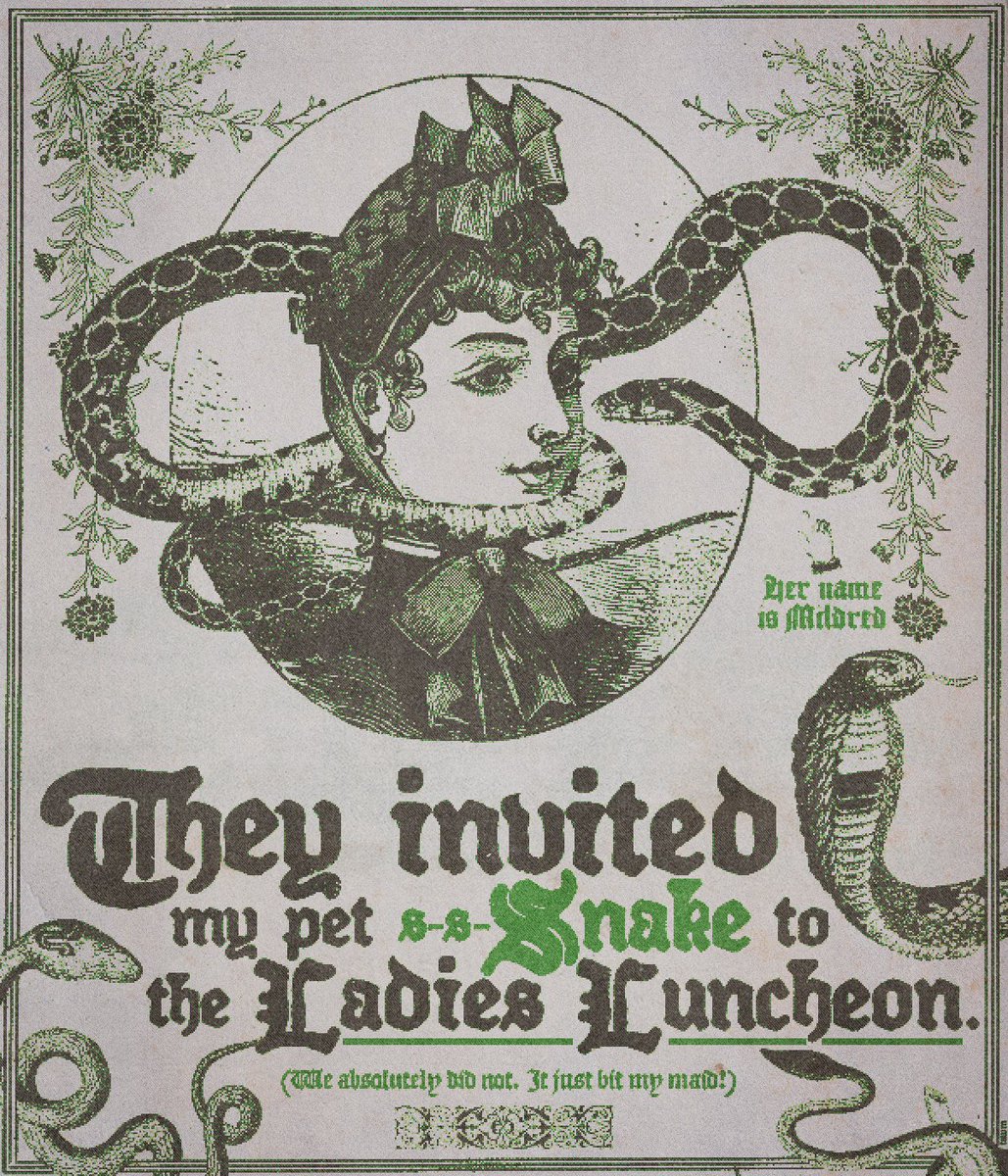 tawmstomb's tweet photo. they invited my pet s-s-snake to the ladies luncheon   

⋆ the daily tribulations of victorian ladies : issue IV https://t.co/GQCVgshoFD