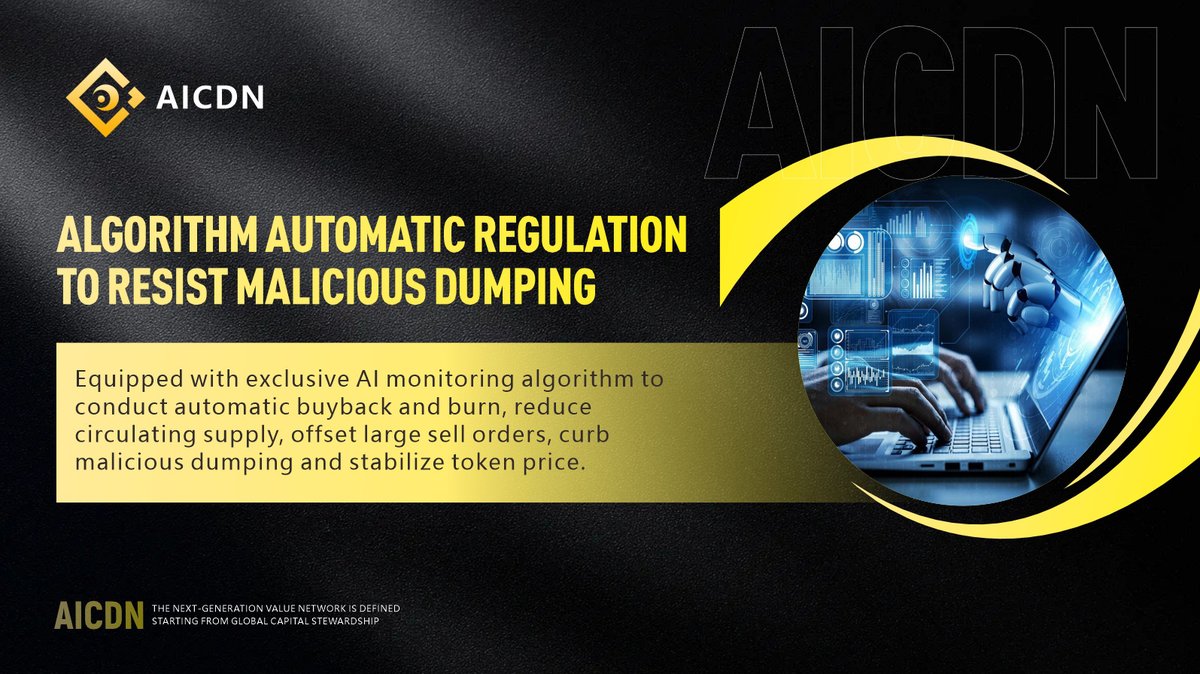 aicdn_global's tweet photo. 🤖 AICDN AI monitoring algorithm auto regulates market
Automatic #buyback & #burn to counter malicious dumping
Effectively absorb sell pressure and stabilize #price 📊 https://t.co/QIN321tUR5