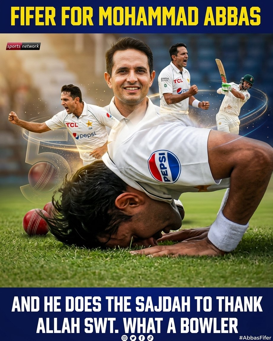 thesportsnetw's tweet photo. Pure dedication and humility! 🙌 Mohammad Abbas celebrates his incredible 5-wicket haul with a Sajdah of gratitude. What a sensational performance by the maestro! 🏏🔥
#MohammadAbbas #Fifer #Cricket #Sajdah #PakCricket #Bowler https://t.co/khw3GncnVL
