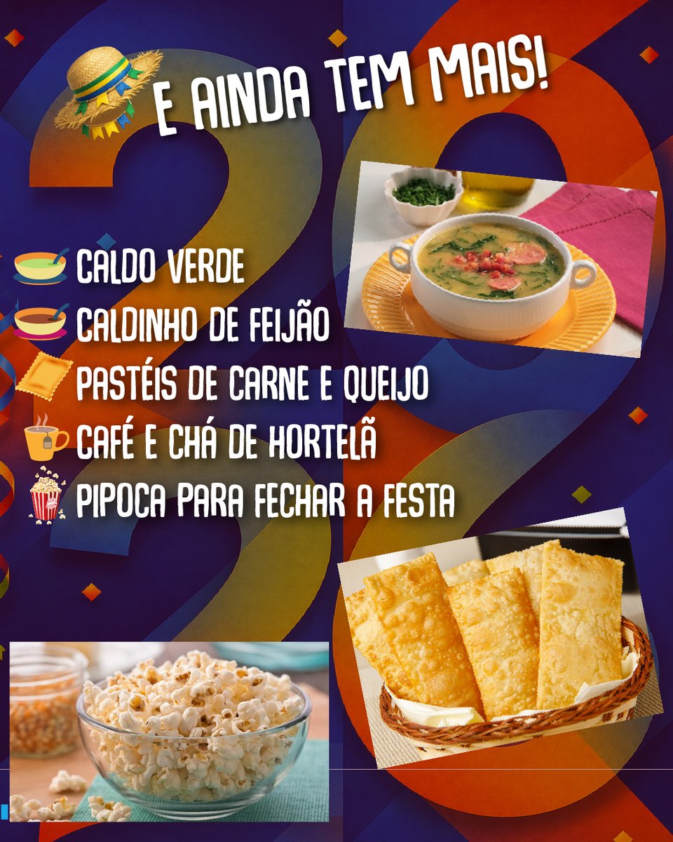 apcefsp's tweet photo. 🌽😋 Se a diversão já está garantida, imagine o cardápio!
A Festa Julina dos Aposentados da Apcef/SP preparou um verdadeiro banquete com comidas típicas para deixar o dia ainda mais especial.
➡️ Garanta seu ingresso: https://t.co/gWPTAypUwR
#ApcefSP #FestaJulina #Aposentados https://t.co/pesAGZwxxb