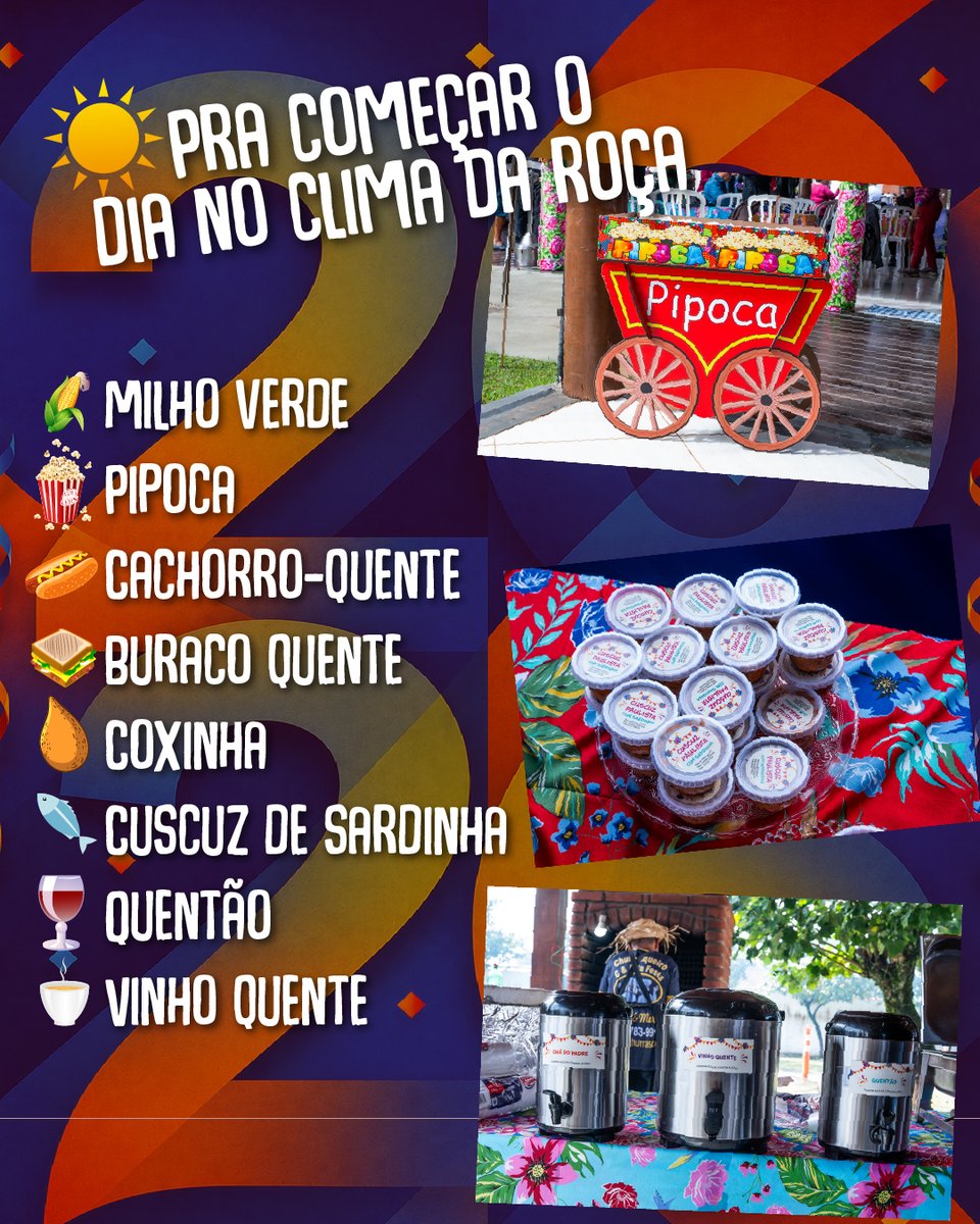 apcefsp's tweet photo. 🌽😋 Se a diversão já está garantida, imagine o cardápio!
A Festa Julina dos Aposentados da Apcef/SP preparou um verdadeiro banquete com comidas típicas para deixar o dia ainda mais especial.
➡️ Garanta seu ingresso: https://t.co/gWPTAypUwR
#ApcefSP #FestaJulina #Aposentados https://t.co/pesAGZwxxb