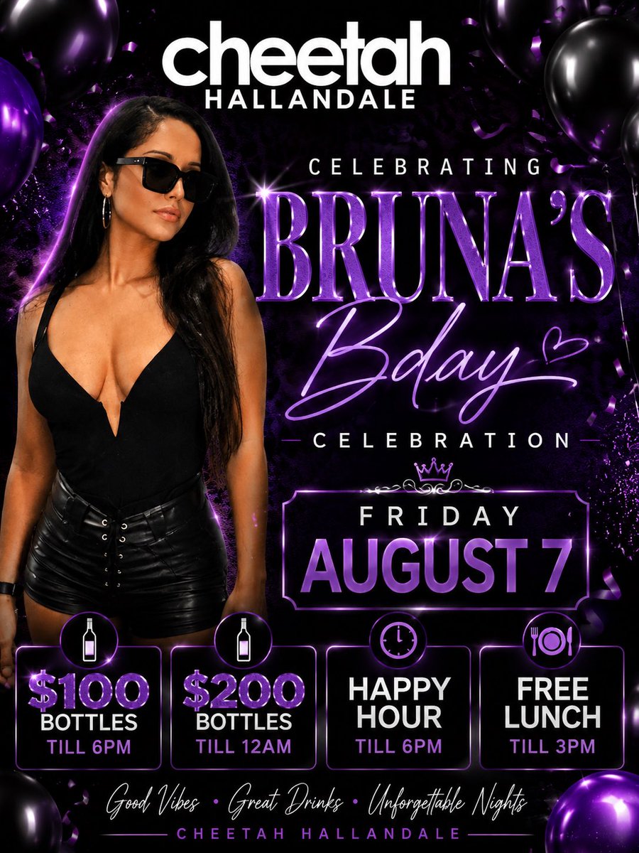 deeosa_1230's tweet photo. Celebrating Bruna’s Birthday at Cheetah Hallandale! 💜🖤 Join us Friday, August 7 for birthday vibes, great drinks, and a celebration all day and night!
#BrunasBirthday #BirthdayCelebration #CheetahHallandale #HallandaleBeach https://t.co/a1WC0So9ff