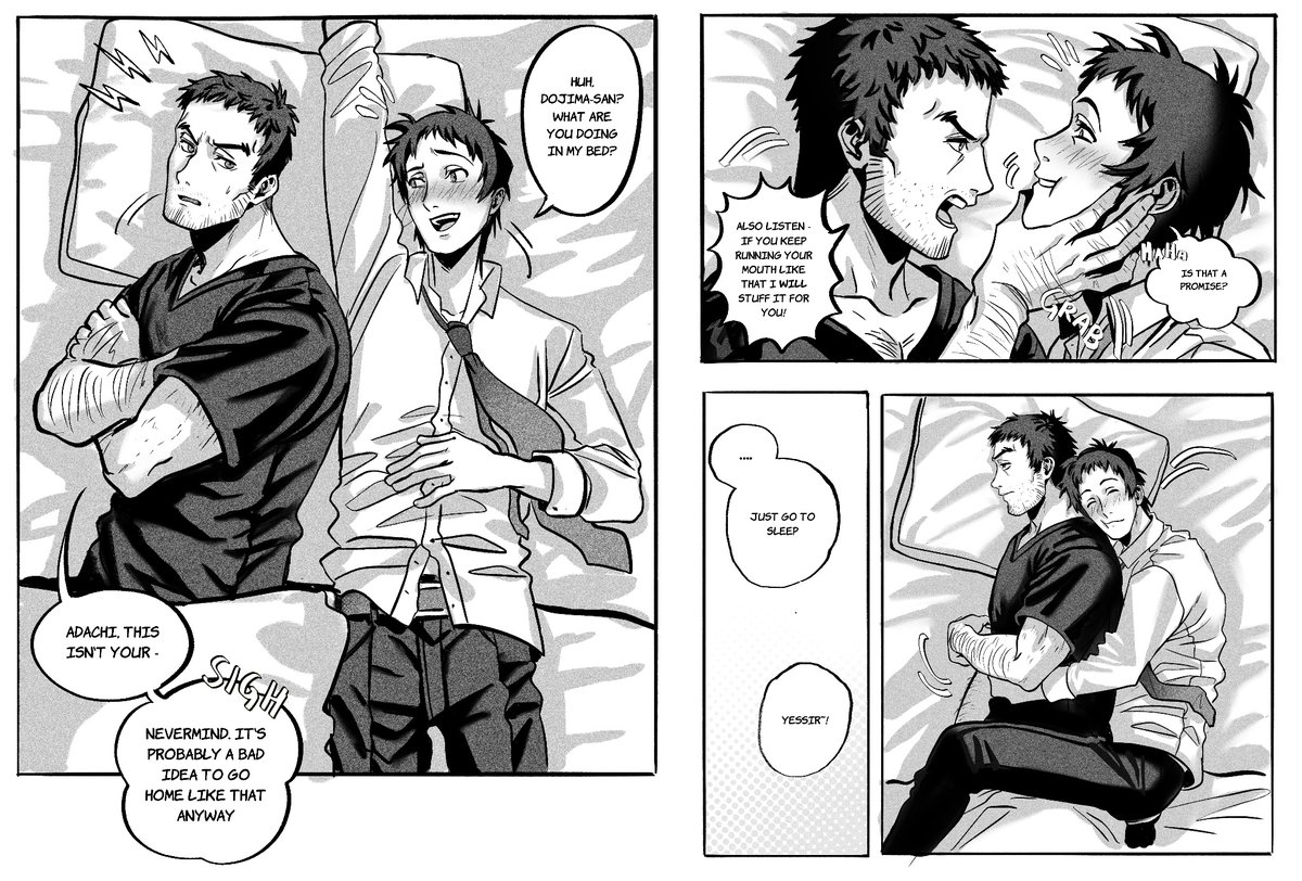 choccatto's tweet photo. #堂足 | finished naoto’s dungeon and it was hilarious how Dojima just leaves Adachi’s drunk ass in his living room while he goes to sleep like wow #domestic <3 https://t.co/TYmxRsC3mm