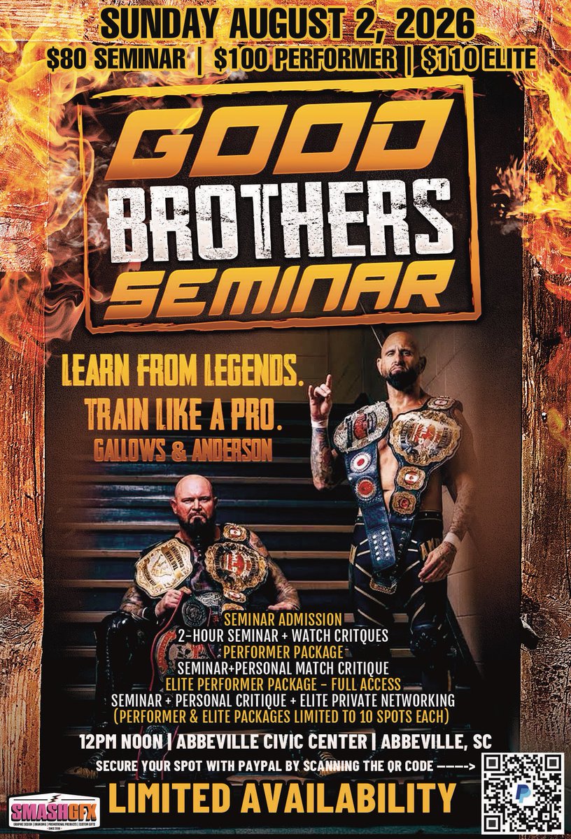 The_BigLG's tweet photo. Sunday 8/2 @WrestleForce presents “Headlocks For Homeruns” in Abbeville, SC featuring @machinegunka @CJGallows @thejohnskyler @SavannahEvansNV &amp; more! #GoodBrothers Seminar &amp; Meet N Greet before the show. Come support a great cause! https://t.co/wXo2r8S9Q6