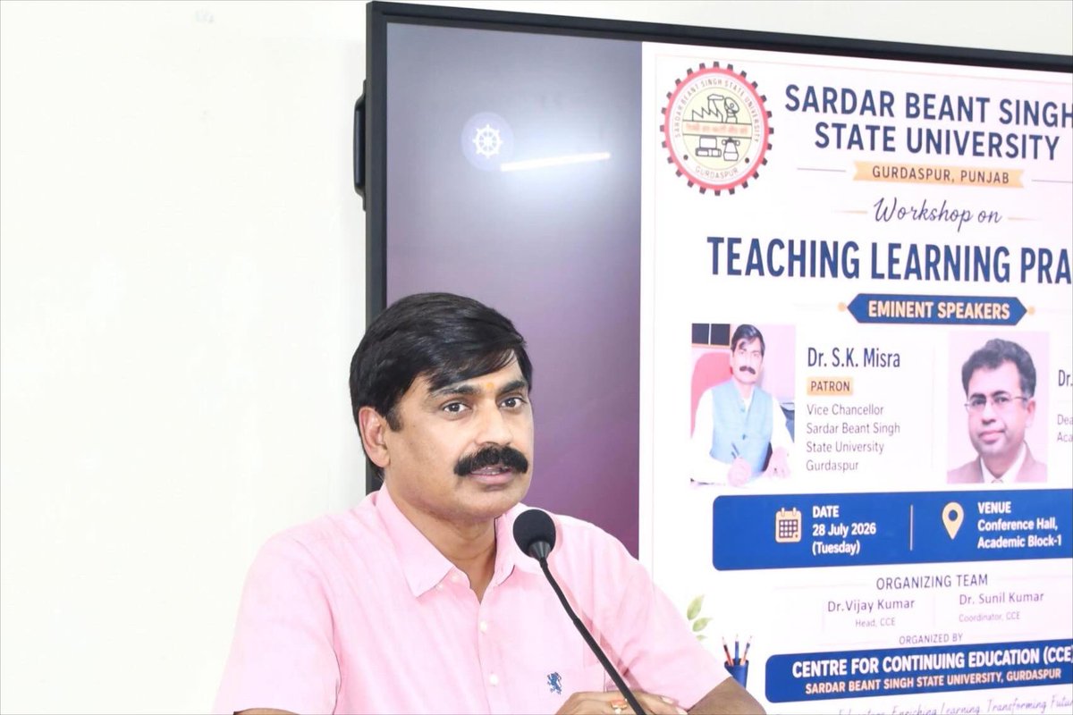 sushendramisra's tweet photo. Sardar Beant Singh State University (SBSSU), Gurdaspur organized an interactive session on Teaching–Learning Practices for its faculty members. I have shared the vision for creating an engaging, learner-centric, and research-oriented academic environment in alignment with the NEP https://t.co/SsomE9ZHLt