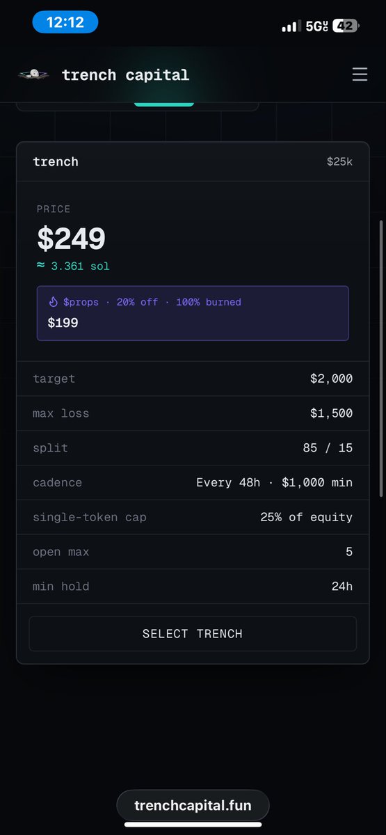 kudoaustin's tweet photo. @trenchcapdotfun So on the 25k account I’m about to get it says min hold is 24 hours. So I’m able to still buy a coin and sell at profit a minute later? Is it a total trading time of 24 hrs needed to pass eval? https://t.co/ADXbEHEc4v