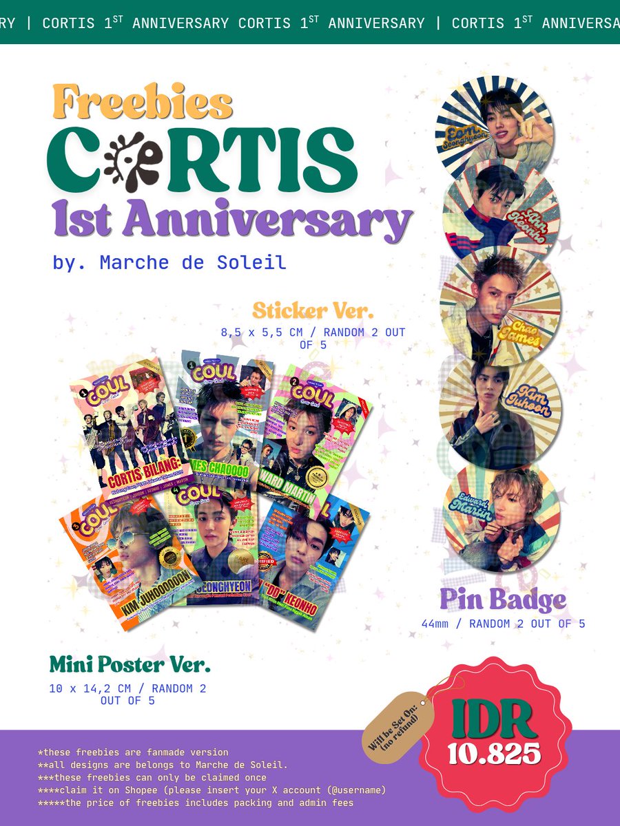cyaismetho's tweet photo. 👾 freebies cortis 1st anniversarry by Marché de Soleil @cyaismetho 👾

mini poster + stickers + pin badge ✨
- like &amp; RT
- claimed on 🍊 31.07.26 ⏰(20:00 WIB)
- will be set on 💰 10.825 (no ref!)
- drop usn, agar bisa aku tag untuk link co nya nanti 

lesgowww coers 🏃🏻‍♀️ https://t.co/pfhZiMwDSJ