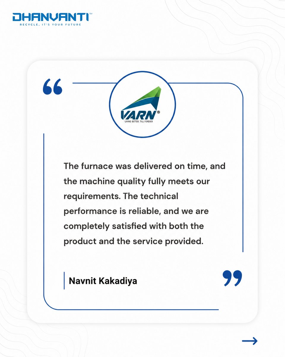 dhanvanti_eng's tweet photo. Built on Trust. Proven by Performance.

The strongest endorsement doesn't come from us. It comes from the businesses that rely on our technology every day.

Your success is the benchmark of our performance.  

#MetalRecycling #AluminiumRecycling #MeltingFurnace #CustomerSuccess https://t.co/uM7roSsVmu
