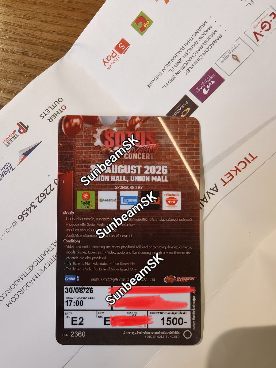 Sunbeam_SK's tweet photo. ปล่อยบัตร
#SOTUS10thYearConcert
ได้บัตรที่ต้องการแล้ว 
บัตรวันที่ 30/08/26
โซน E2 EX XX
หน้าบัตรราคา 1500
สอบถามได้ นัดรับได้แถวBTS สายสีเขียว

#คริสสิงโต #พีรญา #kristperawat
#singto #kristsingto https://t.co/uxatx2zweJ