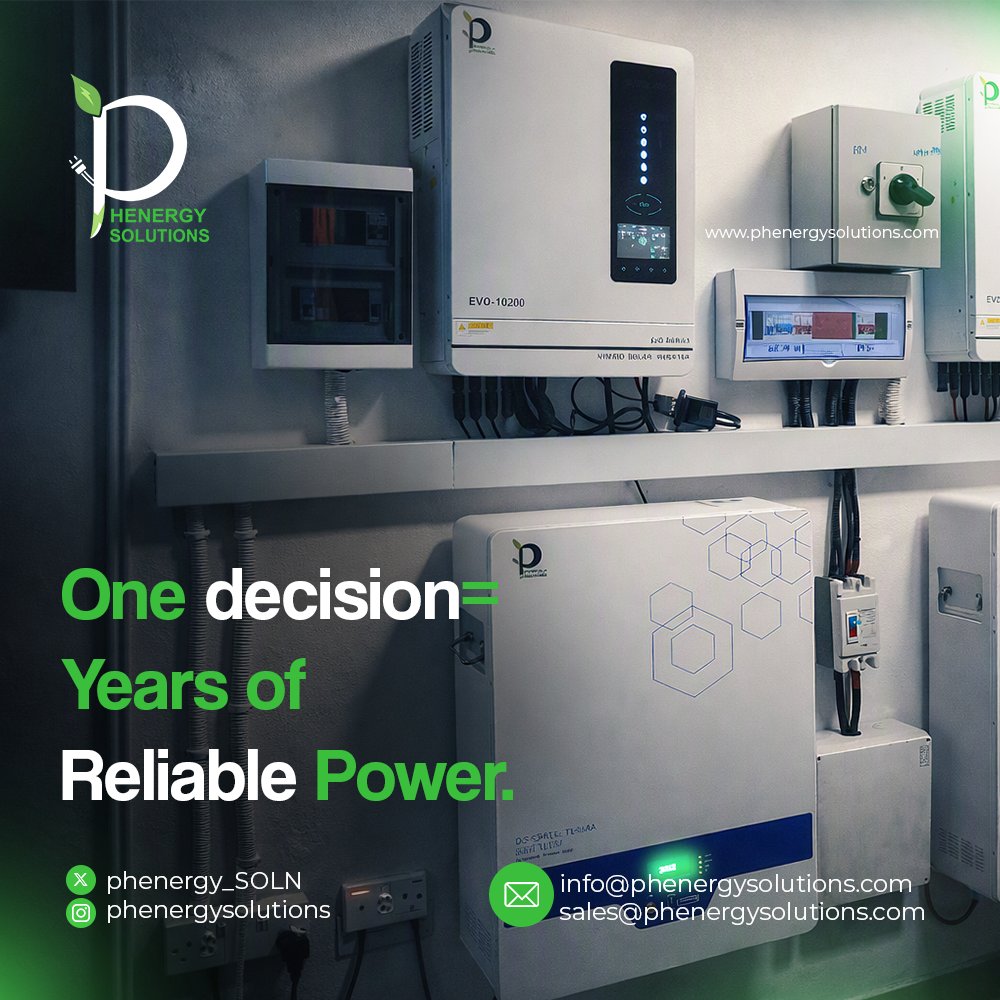 Phenergy_SOLN's tweet photo. One decision today can give you years of reliable power. ⚡
At Phenergy Solutions, we design and install solar systems built for reliability, efficiency, and long-term performance
Ready to make the switch????
#PhenergySolutions #GoSolar #ReliablePower #CleanEnergy #SolarNigeria https://t.co/Ho3ktQzXAT
