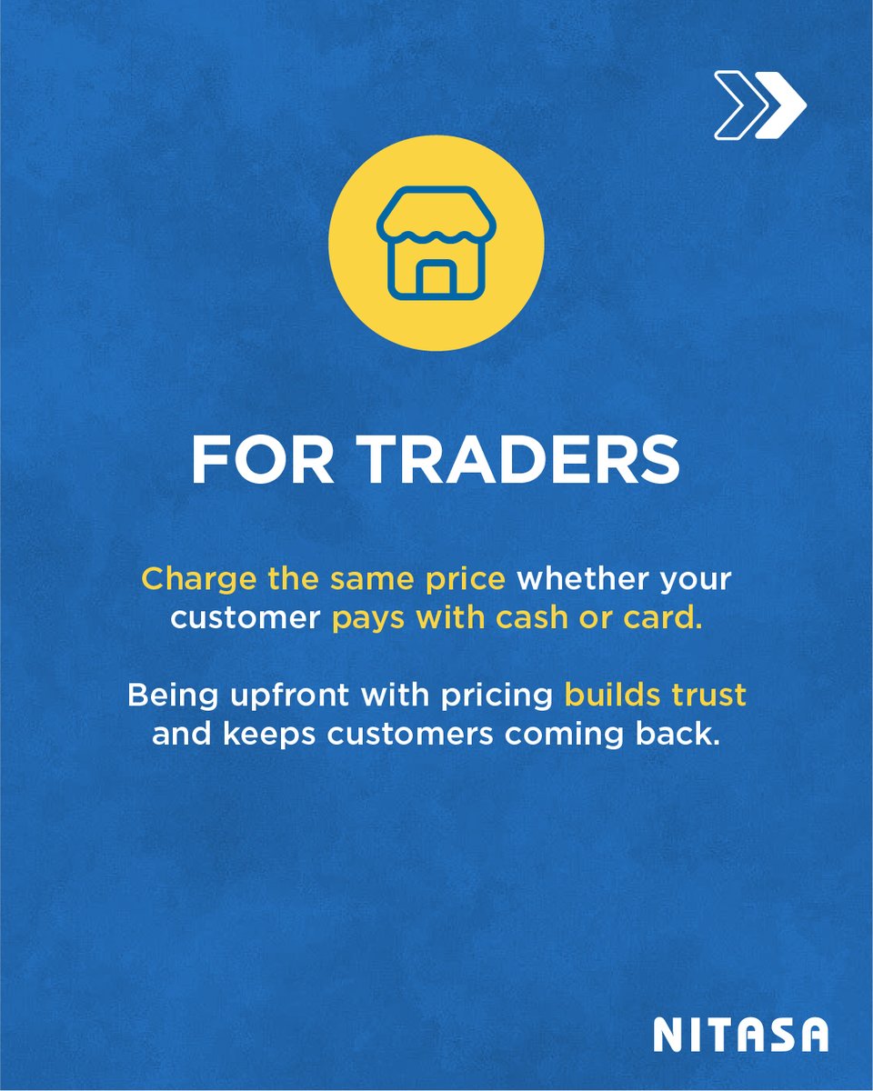 Nitasa_ZA's tweet photo. Card or cash? The price should stay the same.
Fair and transparent pricing helps build trust between traders and customers, creating stronger businesses and communities. Stay informed. Stay connected. Stay empowered. #NITASA #FairTrading #InformalEconomy #SupportLocal https://t.co/WMpNPZl2Tg