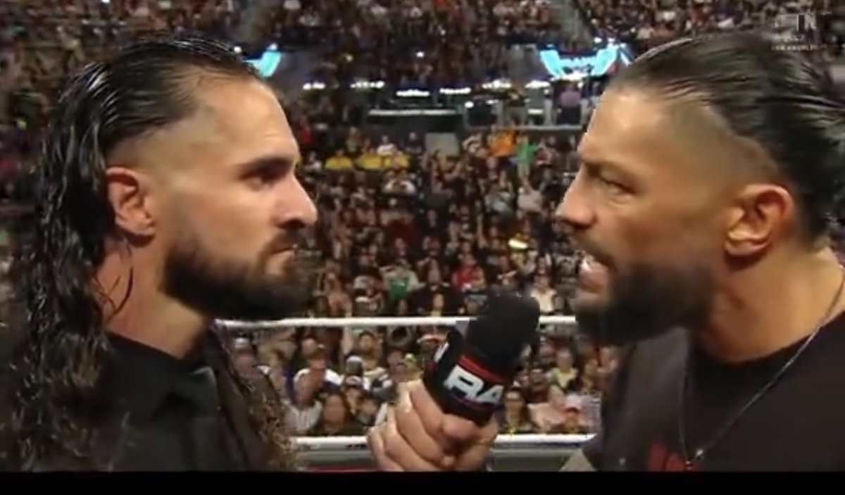 Faithyroyal's tweet photo. On last night’s episode of Raw, Roman Reigns and Seth Rollins had one final face-to-face before their Hell in a Cell match at SummerSlam.

This wasn’t a weigh-in. It was a warning. https://t.co/xYmvwBS5uP