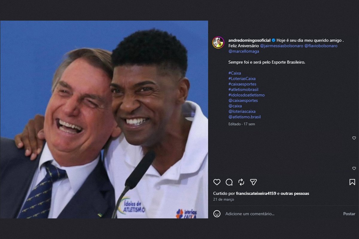 demetriovec's tweet photo. A CAIXA tem bancado posts no Instagram exaltando Tarcísio e os Bolsonaro. 

O banco contrata ex-atletas (via confederação de atletismo) pra promover a modalidade. 

O serviço deles: fazer seis posts fomentando o esporte e marcando a Caixa.

Mas o banco tem aceitado como entrega posts tipo esse abaixo. Mas não só. Tem posts rasgando elogios ao Tarcísio e até declaração de voto ao Flavio Bolsonaro (em post sem marcação da Caixa), o que infringe o contrato, já que os embaixadores se comprometem a não se manifestar em questões politico-partidarias.

Uso de verba pública para promover personalidades políticas é proibida pela Constituição. E regra que proibe a manifestação politica serve para ninguém depois acusar atleta de elogiar governo porque ta sendo pago pela Caixa.

Responsável por intermediar a relação entre Caixa e atletas, a Confederação Brasileira de Atletismo disse que não quer se manifestar. A CBAt tem aceitado os posts exaltando o bolsonarismo como comprovação do trabalho de divulgação do atletismo.

História completa no link no primeiro comentário. Leia e compartilhe. É importante para o meu trabalho.