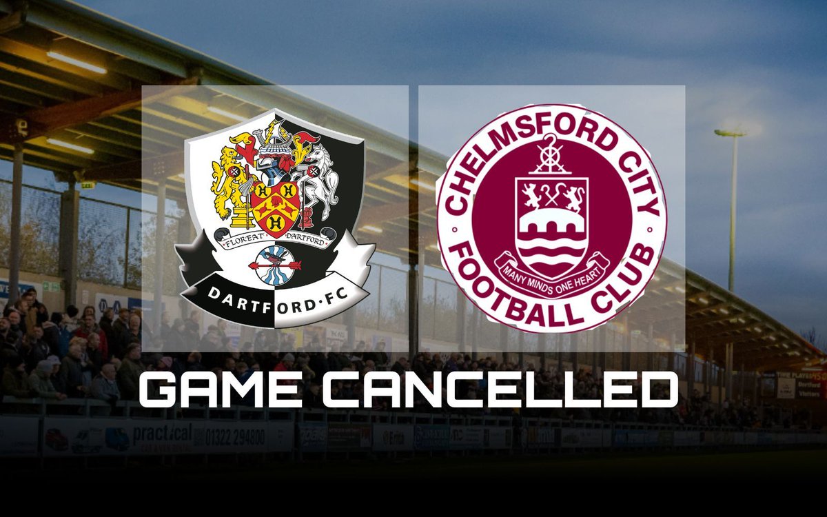 dartfordfc's tweet photo. 🚨 Tonight’s game against Chelmsford City has been cancelled due to illness in their squad.

All tickets will be fully refunded. 🎟️

Next up is Ashford United at Princes Park, 1pm KO. ⚽

Available for a Behind Closed doors friendly tonight? Email jack@dartfordfc.com https://t.co/vC2RxwxDVH