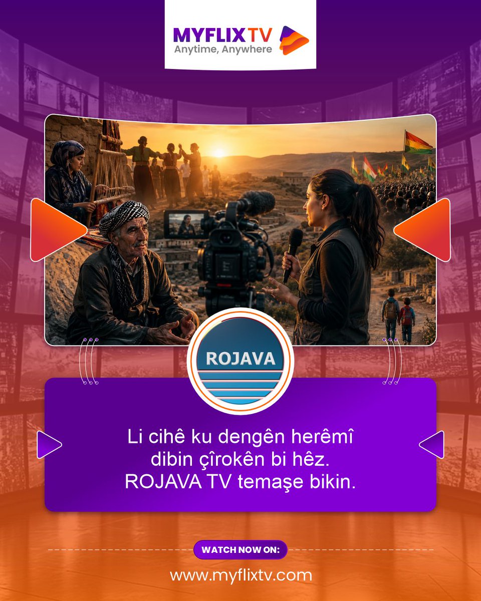 MyflixSocial's tweet photo. Every community has a story worth telling. ROJAVA TV brings local voices, regional perspectives, and stories from the ground to your screen. Watch ROJAVA TV live on MyFlix.

#RojavaTV #RealStories #Kurdistan #StayConnected #News #RegionalNews https://t.co/viGVNExcGM