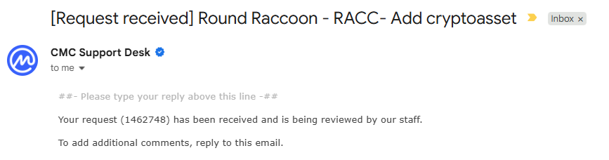 RACC_ONSOL's tweet photo. Round Raccoon (solana:Crgxrddc8wLmDzD1nBVxGGbMFhtY4vxddJsQ9t8npump) has officially submitted its application for a 
@CoinMarketCap listing.

Ticket ID: #1462748

This post serves as verification that the application was submitted by the official Round Raccoon developer. All project information, official contract address, website, and social channels are managed through our official accounts.

Thank you to everyone supporting our mission. ❤️
