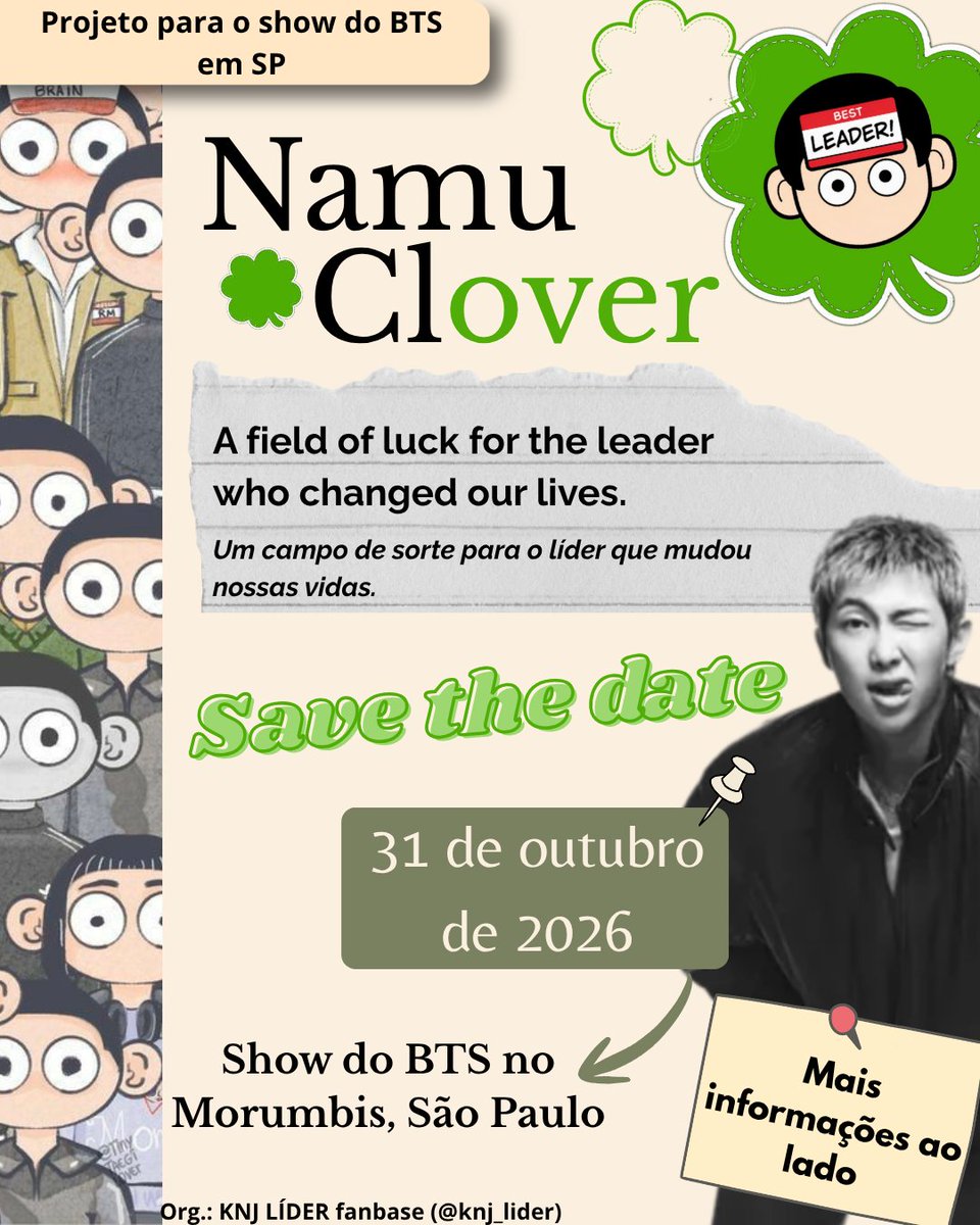 knj_lider's tweet photo. 🍀 NAMU CLOVER 🍀

A field of luck for the leader who changed our lives.

Ao longo de tantos anos, Kim Namjoon nos guiou com coragem, dedicação e amor. Para nós, não existe sorte maior do que ter caminhado ao lado de um líder como ele. https://t.co/B7PZ4IgYre