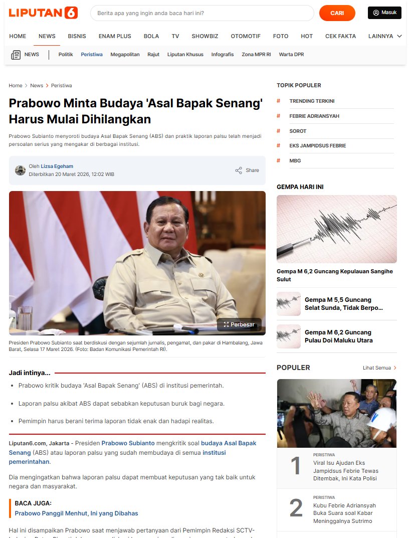 ardisatriawan's tweet photo. PRABOWO MINTA BUDAYA 'ASAL BAPAK SENANG' HARUS MULAI DIHILANGKAN!