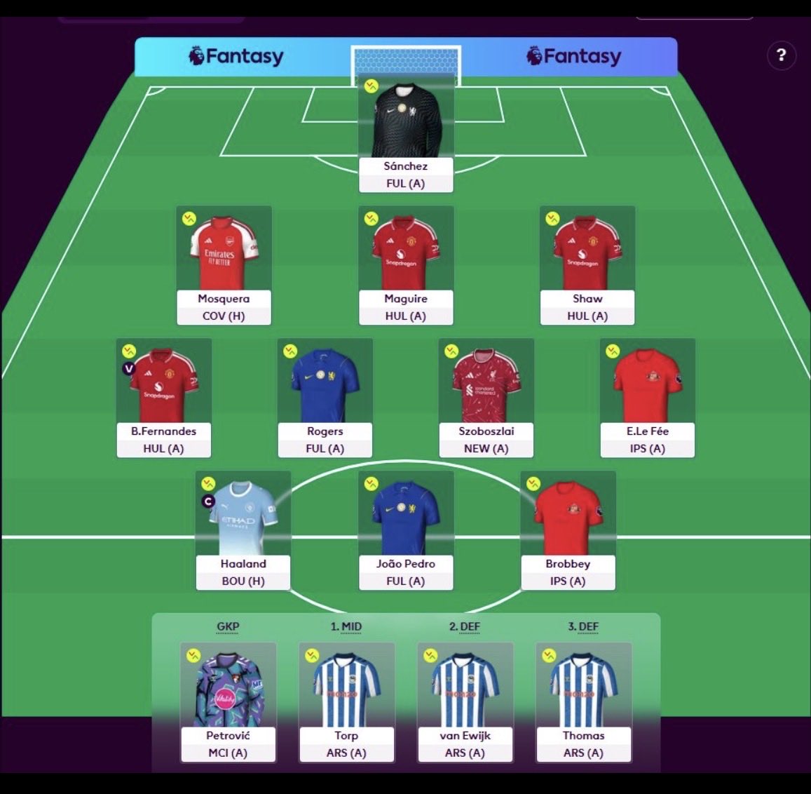 FPL_MALA's tweet photo. @FplMode Keepers and 3rd Coventry player (whoever is likely to start in mid) can change. This draft has 0.5 in the bank https://t.co/HnUAOLU8GN