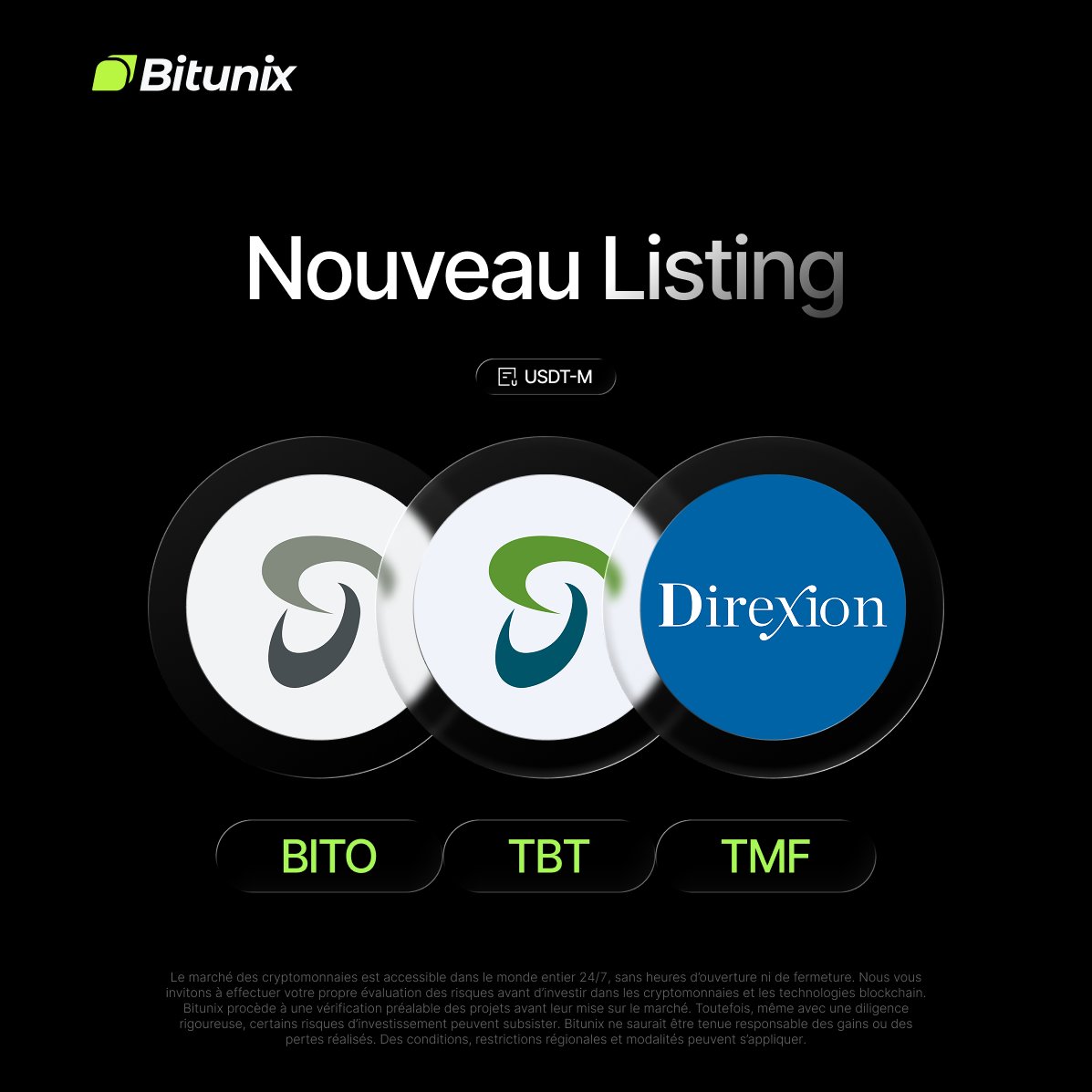 BitunixFR's tweet photo. 📢Nouveau listing: BITO ( $BITO ), TBT ( $TBT ) et TMF ( $TMF ) sont désormais disponidle sur Bitunix! 

🚀 Tradez maintenant: https://t.co/pWiFpATff6 https://t.co/Ko1aKQdqsr