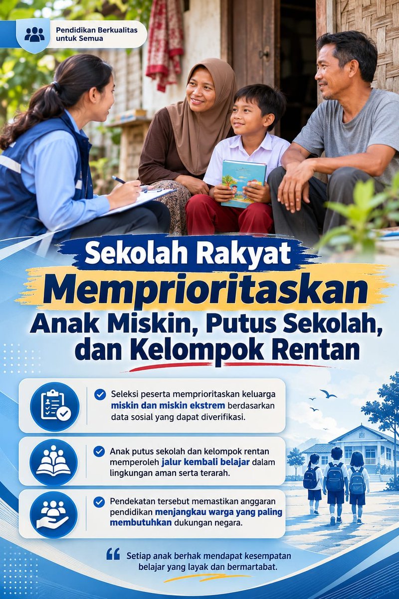 zunedsmith's tweet photo. Sekolah Rakyat Memprioritaskan Anak Miskin, Putus Sekolah, dan Kelompok Rentan. #JagaIndonesia https://t.co/gPuXtfHGxy