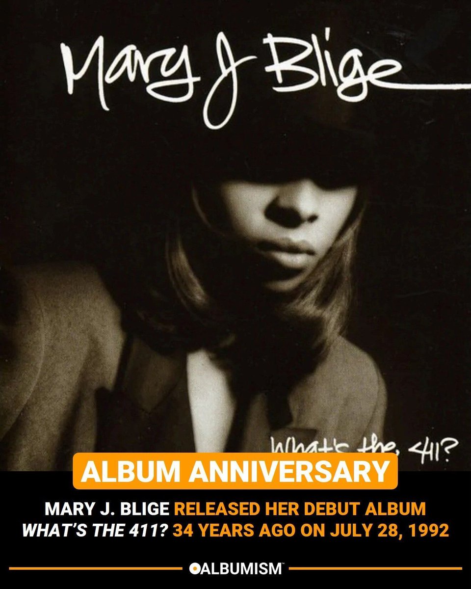 Albumism's tweet photo. Mary J. Blige released her debut album ‘What's the 411?’ 34 years ago on July 28, 1992 | Listen to the album + revisit our tribute here: https://t.co/pSVH04znz7 @maryjblige https://t.co/IVEij2KwdR