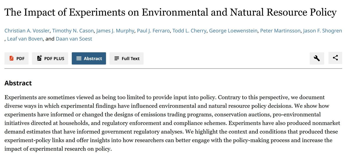 AereOrg's tweet photo. 📢 Ahead-of-print in #REEP 📢
"The Impact of Experiments on Environmental and Natural Resource Policy" by Christian Vossler, Timothy Cason, James Murphy, Paul Ferraro, Todd Cherry, George Loewenstein, Peter Martinsson, Jason Shogren, Leaf van Boven, and Daan van Soest. https://t.co/JegzgRgMqP