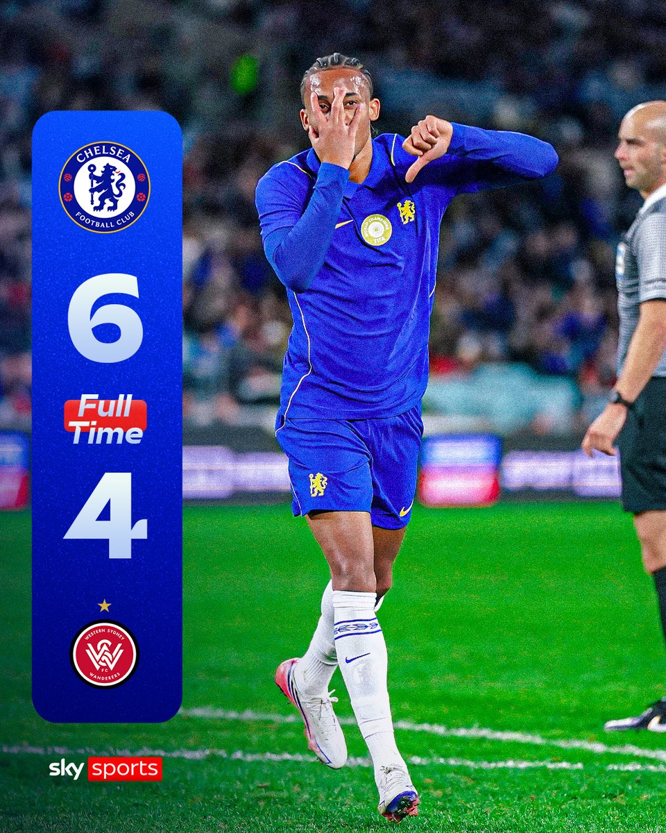 SkySportsPL's tweet photo. Xabi Alonso’s first game in charge of Chelsea ends in a thrilling 6-4 victory against Western Sydney Wanderers, with Joao Pedro netting a nine minute hat-trick ⚽️🔵 https://t.co/SK4bxi0bRP