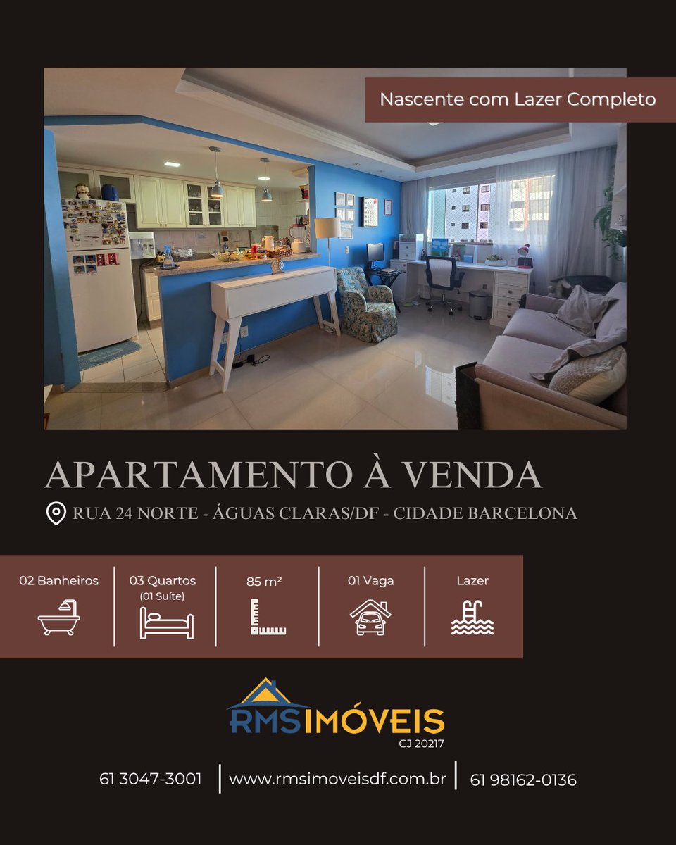 RMSimoveisdf's tweet photo. 🏡 More ao lado do metrô e do Parque de Águas Claras! Apartamento nascente com 3 quartos (1 suíte), armários planejados, porcelanato, lazer completo e 1 vaga. 💰 R$ 685 mil. Agende sua visita! 📲 (61) 98162-0136 #ÁguasClaras #ApartamentoÀVenda #RMSImóveis https://t.co/SnqF2HdPWL