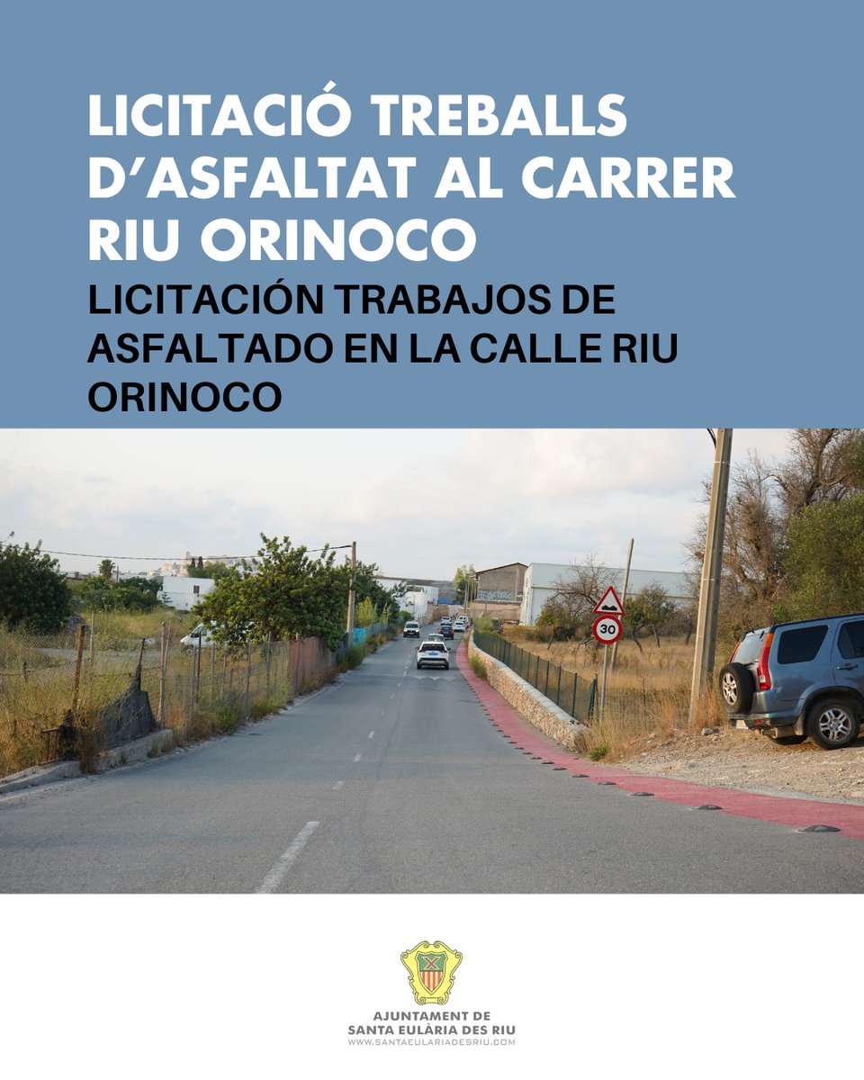 Santa_Eularia's tweet photo. 👷 Surten a licitació les obres d'ampliació i renovació asfàltica del carrer Riu Orinoco, en la parròquia de Puig d’en Valls.
-.-.
👷‍♀️ Salen a licitación las obras de ampliación y renovación asfáltica de la calle Riu Orinoco, en la parroquia de Puig d’en Valls. https://t.co/orCwO2cLmu