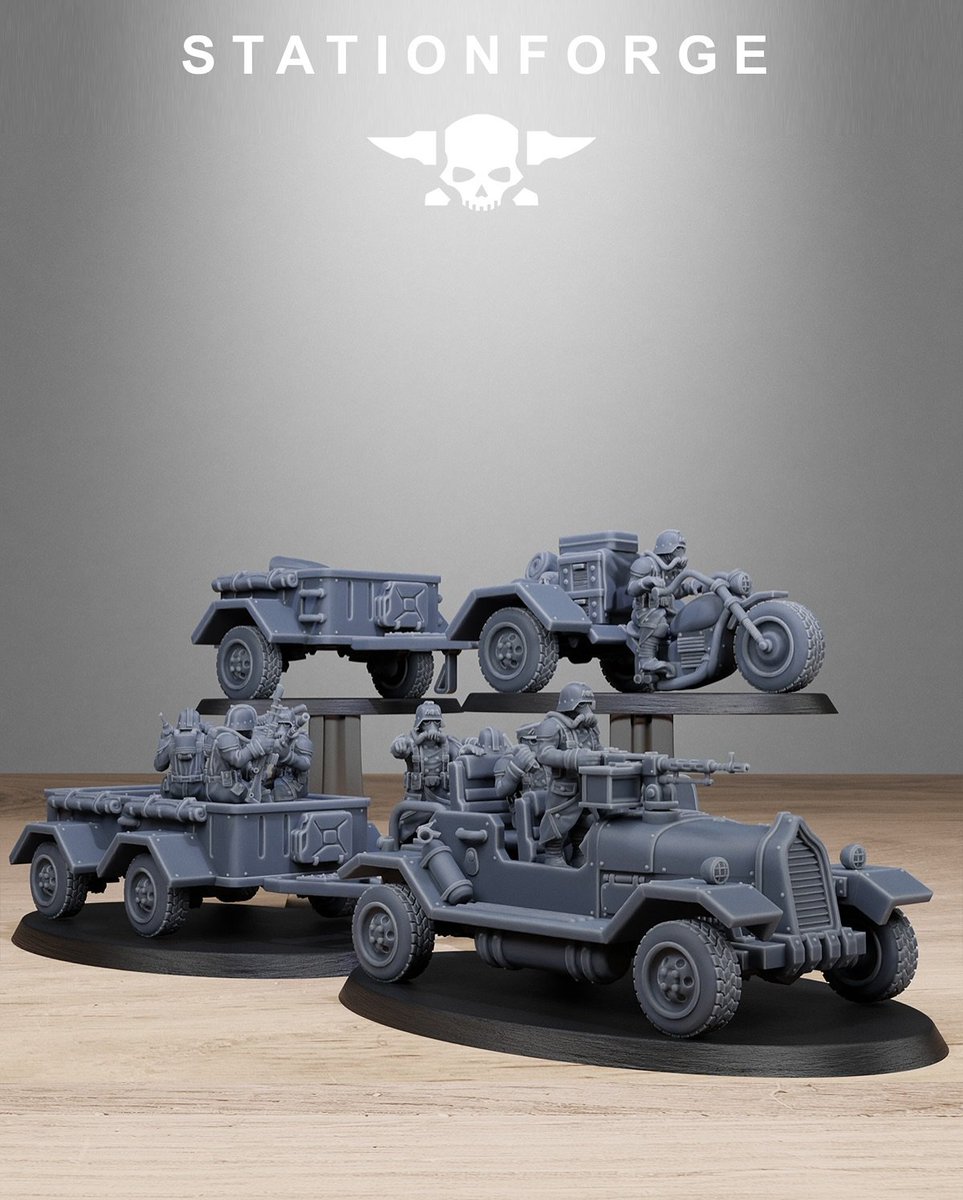 station_forge's tweet photo. Here comes the GrimGuard Support Vehicles!
Includes:
Two trailor options
10-man crew
2 vehicles
#miniature #wargames #ttrpgs #tabletop #stationforge https://t.co/4xR9eFY5q1
