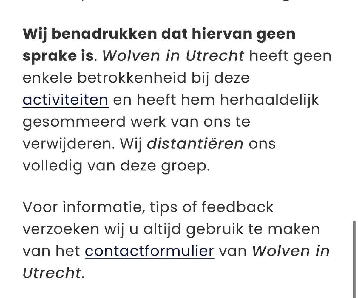 WolveninUtrecht's tweet photo. Let op:

Er is een pief uit Nijmegen met een ai-gedreven groep die bij herhaling werk, info &amp; media van Wolven in Utrecht (ea) jat voor info en donaties.

Wolven in Utecht heeft N I E T S met deze groep te maken.

Gebruik altijd ons eigen contactformulier

https://t.co/bhx6mJAOsf https://t.co/QVHPE0ALSS