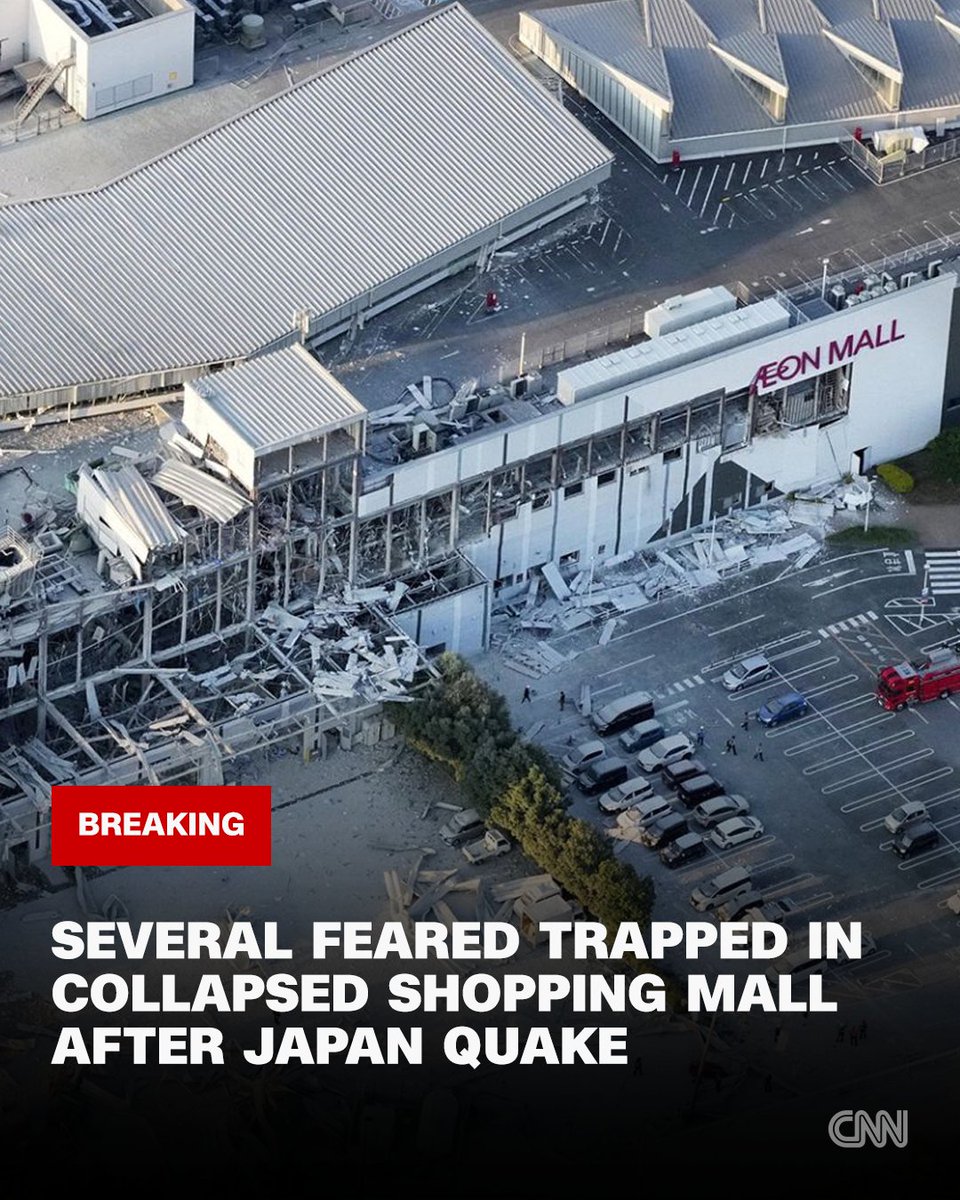 CNN's tweet photo. Several people are trapped inside a shopping mall that partially collapsed in an explosion after a 7.1-magnitude earthquake struck the Japanese city of Kumamoto, public broadcaster NHK reported. 

Follow live updates. https://t.co/fFJ7ZdjJTK https://t.co/T0VzjLKieO