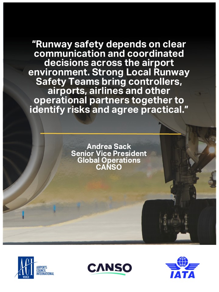 IATA's tweet photo. @CANSONews @ACIWorld The Joint Runway Safety Initiative will further goals of existing global efforts, using tools and programs developed by IATA, CANSO, and ACI World, including risk-assessment resources, runway safety checklists and support for Local Runway Safety Teams.

👉https://t.co/4hPuOL6TWp https://t.co/Hu834rGoDH