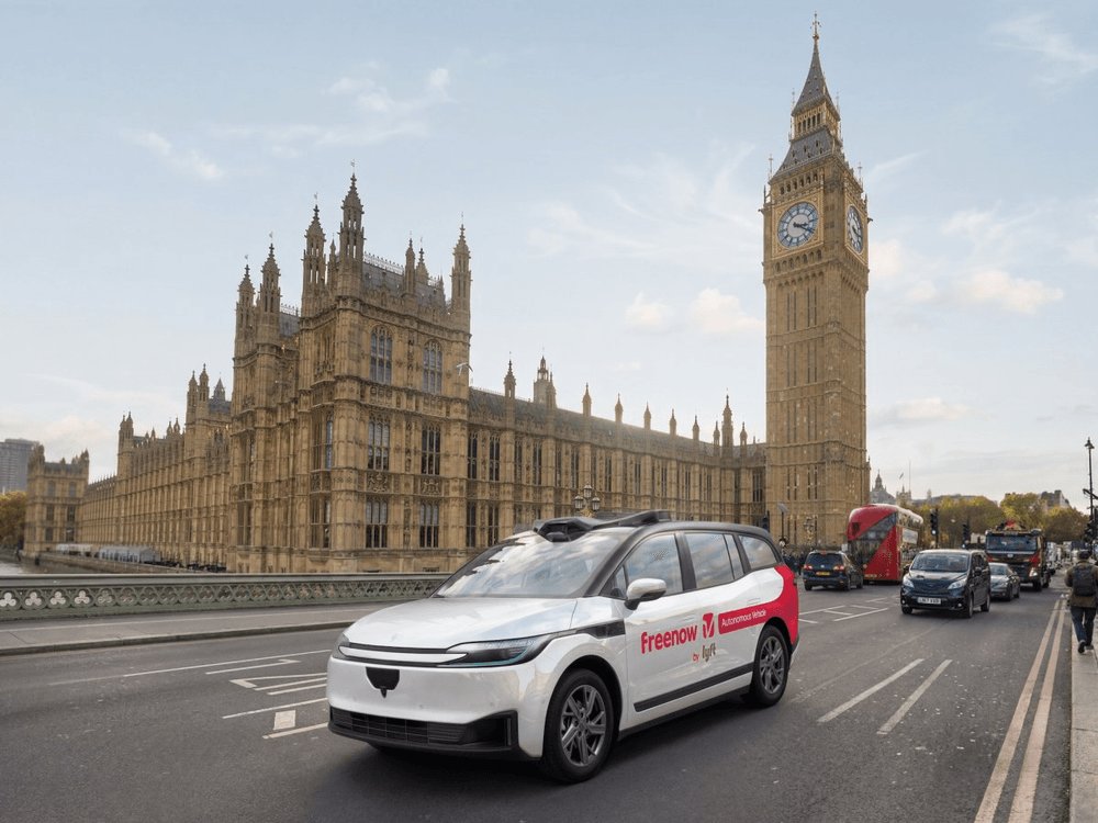Better_With_AI's tweet photo. Three robotaxi programs are testing in London at once. Baidu's RT6s hit Brent via Freenow by Lyft, human drivers stay in the network, public rides due 2027. cc @Jason @TWiStartups @TechCrunch. Which city tests this next? #BetterWithAI #positiveAi #StopNegativeAINews #Automotive https://t.co/scLO2AMQjg