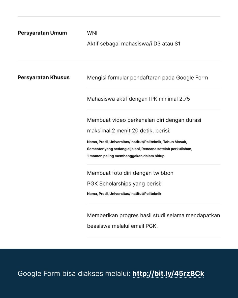 stockmapping's tweet photo. PENDAFTARAN 2026 PGK SCHOLARSHIPS RESMI DIBUKA!

Jangan lupa baca detailnya dengan seksama dan ikuti persyaratan yang berlaku yaa. Good luck! 🎓🏫

Link:
https://t.co/NLGHaAjTov

#PGK #Scholarships #PGKScholarships #PGKBantuWarga #LawanJudolDenganInvestasi #beasiswa #infobeasiswa https://t.co/5B4TJ44dgR