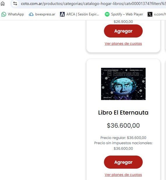 VickyNasisi21's tweet photo. Entiendo la discusión y los argumentos pero hoy, con la ley vigente, pasa esto: mismo libro, en una librería y en Coto: conviene comprarlo en Coto. Nunca dejó de pasar y perdón, pero mis ingresos, me llevan a traicionar a los libreros. Entonces? https://t.co/ISZKjb1fDZ