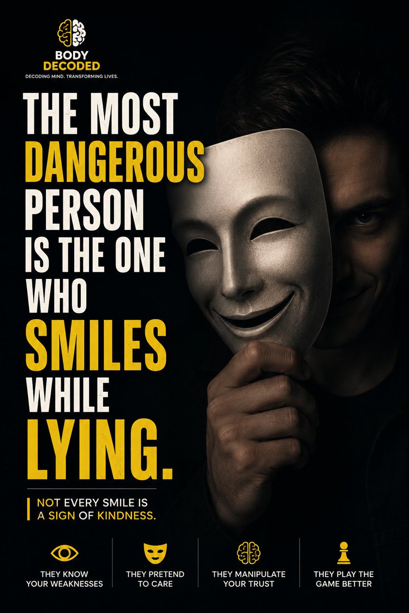 bodydecoded55's tweet photo. The Most Dangerous Person Smiles While Lying | Dark Psychology Explained
Other high-
#BodyDecoded #Psychology #DarkPsychology #HumanBehavior #Mindset #PsychologicalFacts #MindHacks #MentalHealth #EmotionalIntelligence #SelfAwareness #Manipulation #Truth #Lies #FakeSmile #Trust https://t.co/yb9NnduKNH