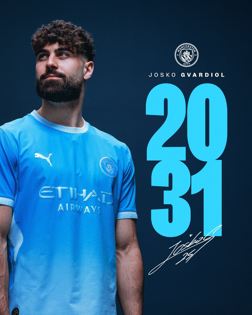 abbashatima8's tweet photo. 🚨 A hukumance:
Manchester City ta sanar da cewa Joško Gvardiol ya sabunta kwantiraginsa har zuwa bazarar shekarar 2031. ✍️🔵
#ManchesterCity #Gvardiol #PremierLeague #LabaranKwallo #KwallonKafa https://t.co/O4cRVE5rKK