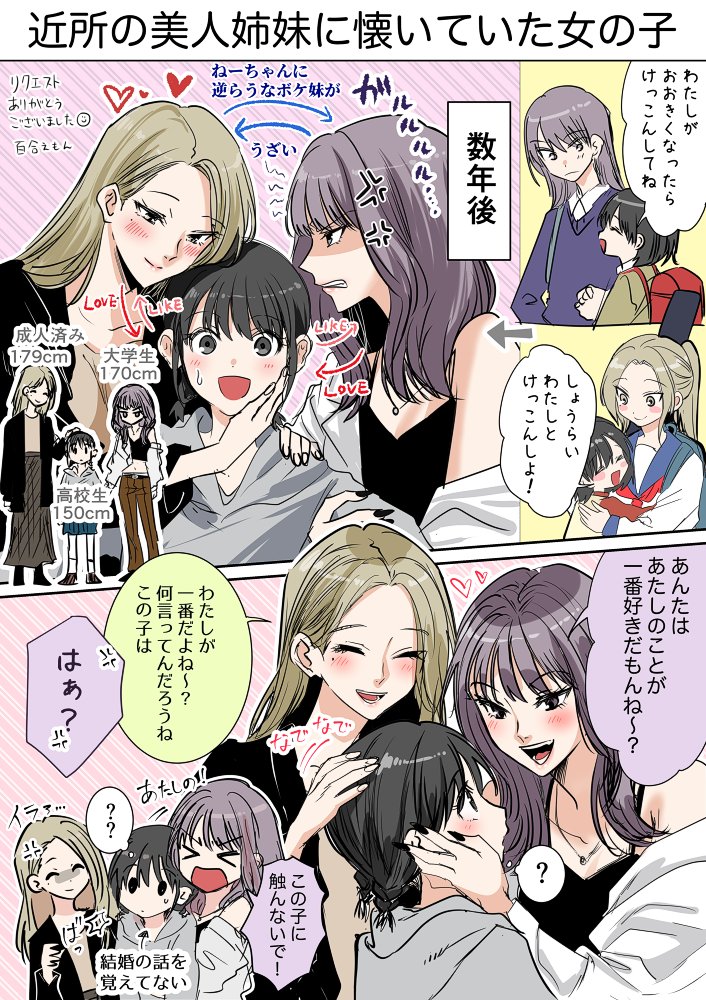 oekaki_y_r's tweet photo. 百合えもんさんのコミッション「女の子がお姉さん二人に挟まれている百合イラストをお願いします。」 https://t.co/c5674GT0xh #Skeb #Commission @skeb_jpより 　納品しました！ https://t.co/0Q8qlvtGFB