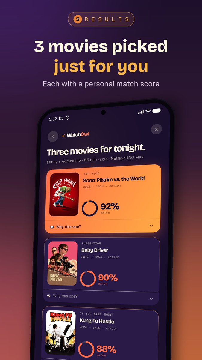 Lithiuww's tweet photo. 20 minutes of scrolling, then you rewatch the same series again.
So I vibe-coded an app that picks 3 films for you.

Tools : Flutter · Firebase · Gemini · TMDB · Claude Code

Web : https://t.co/7pWCd0amKH https://t.co/mCR5y5F9y8