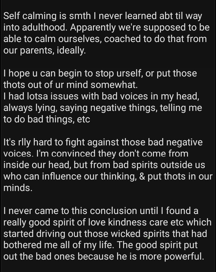 FunCaring's tweet photo. @dederckthefox @fem_booty2 I hope you can begin to find some self calming to counteract the bad thoughts coming into your head.

I struggled with same thing until I was just about done with this life. Then an amazing extraterrestrial spirit being stepped in to help. He's waiting to help those who need it. https://t.co/fqUwRy7V0L