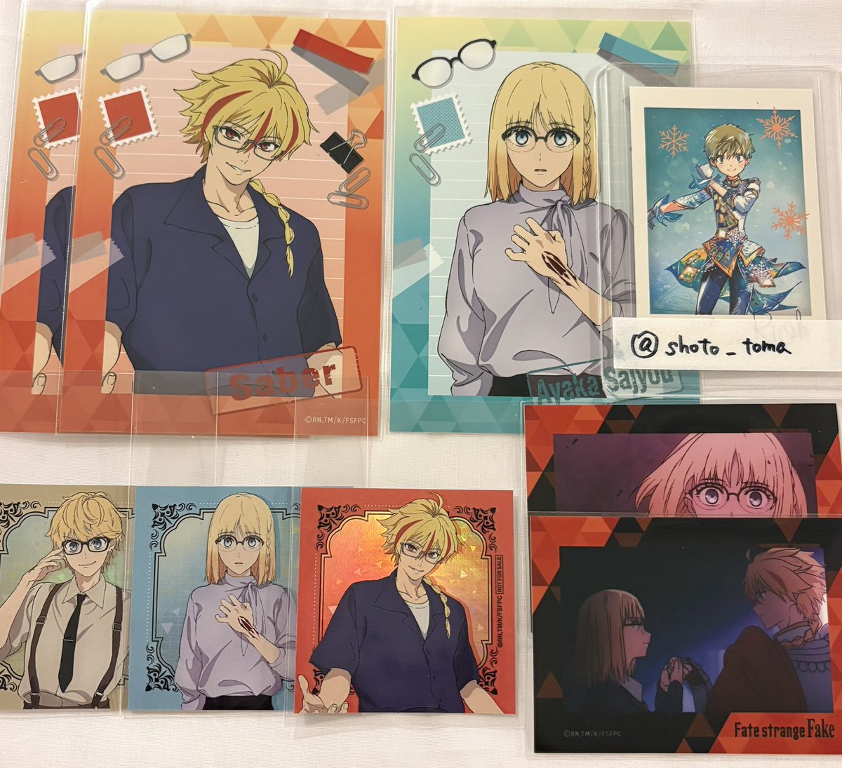 shoto_toma's tweet photo. 【交換】Fate/strange Fake 眼鏡 トレーディング ブロマイド ミニブロマイド 特典 ステッカー  ブシロードクリエイティブ

求）アーチャー ギルガメッシュ
※ブロマイドのみランサーも求めております
譲）アヤカ、フラット、セイバー

1枚からでも大歓迎です
郵送での交換のみ https://t.co/M9ZOBGY8pb
