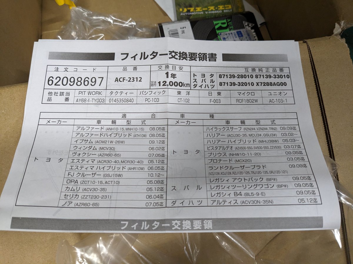 kanai_fx's tweet photo. エアコンフィルターとエアクリのフィルターも交換。
エアコンフィルターはトヨタと共通で安心w https://t.co/sHHQ6IjNfm