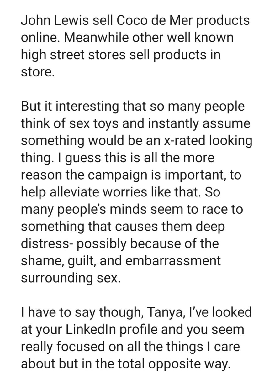 IsntWorkingPod's tweet photo. Ahah! The MP Samantha Niblett has confirmed she has a contact at @JohnLewisRetail - hence the store hosting her totally off-brand 'Summer of Sex' launch event last week. 

None of this is normal. 

And we stand by our statement that JLP is circling the drain. https://t.co/lr1wkaruUC
