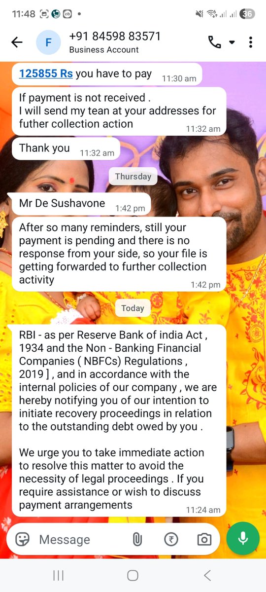 UmeshK_official's tweet photo. @SalaryEarly @RBI PLEASE HELP! Sushovone De of your client Your agents are harassing him &amp; Threating. They are keeps calling and sending Msg on WhatsApp, Please call His, He thinking to end Him life intervene and help her .Ensure that such unethical practices are stopped. https://t.co/Kr98CwSlKK